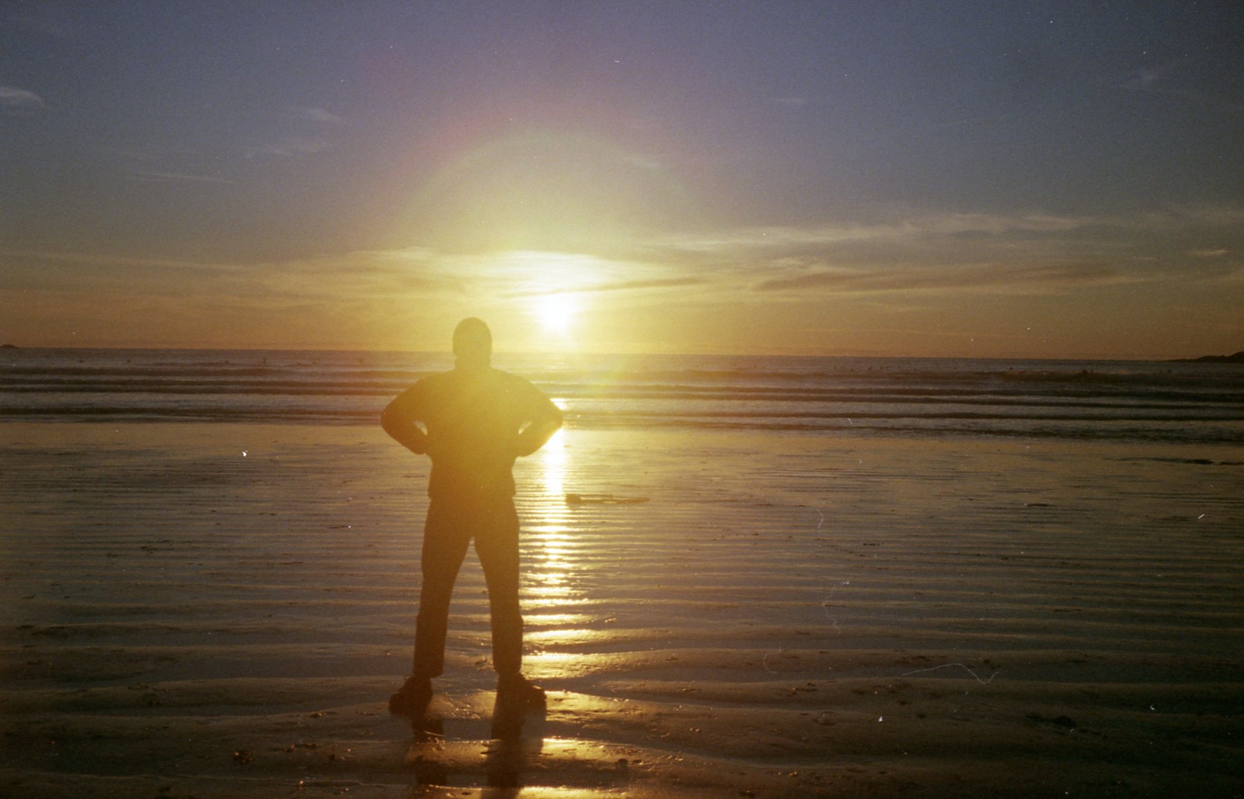 The author posing at Long Beach in Tofino, British Columbia.